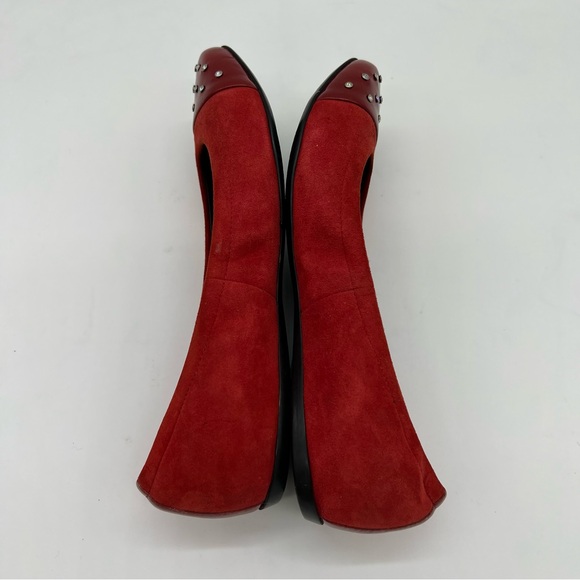 MAGLI by Bruno Magli Elegant Red Suede Patent Leather with Studded Cap Toe Flats - Picture 8 of 15